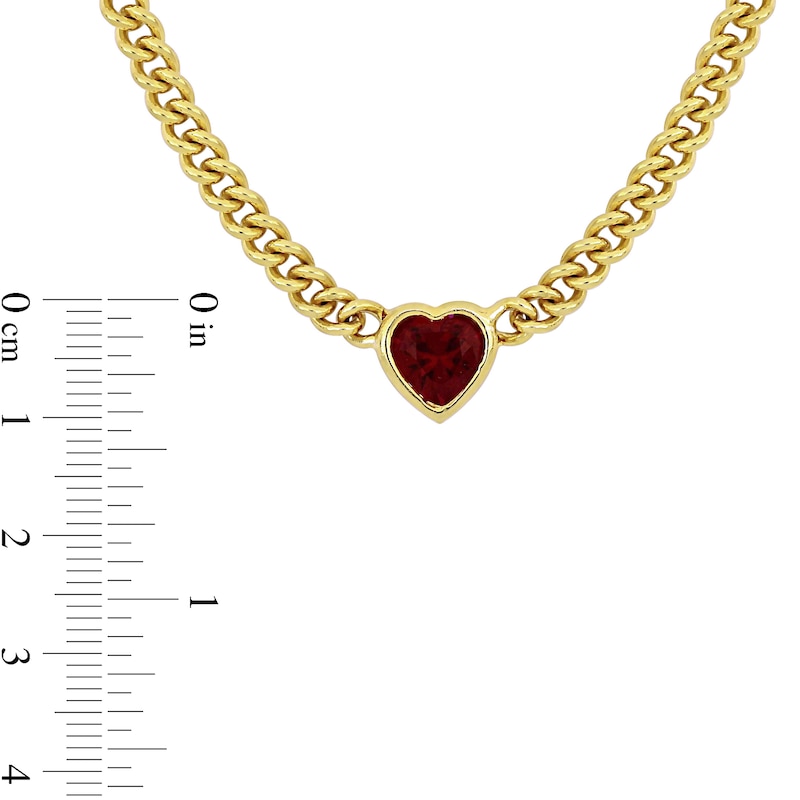 8.0mm Heart-Shaped Lab-Created Ruby Solitaire Curb Chain Necklace in Sterling Silver with Yellow Rhodium