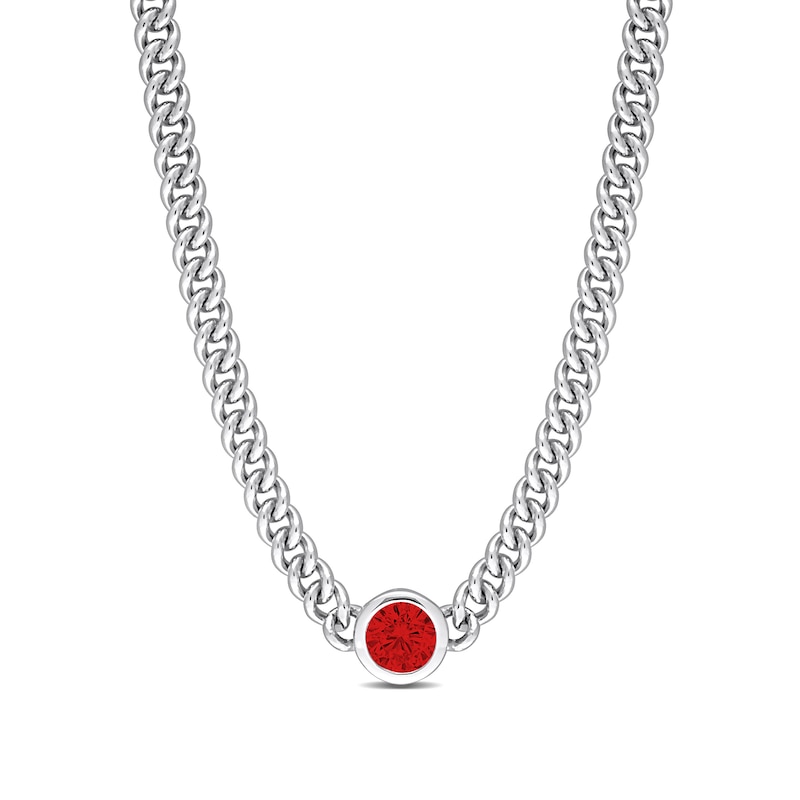 7.0mm Lab-Created Ruby Solitaire Curb Chain Necklace in Sterling Silver - 17.5"|Peoples Jewellers