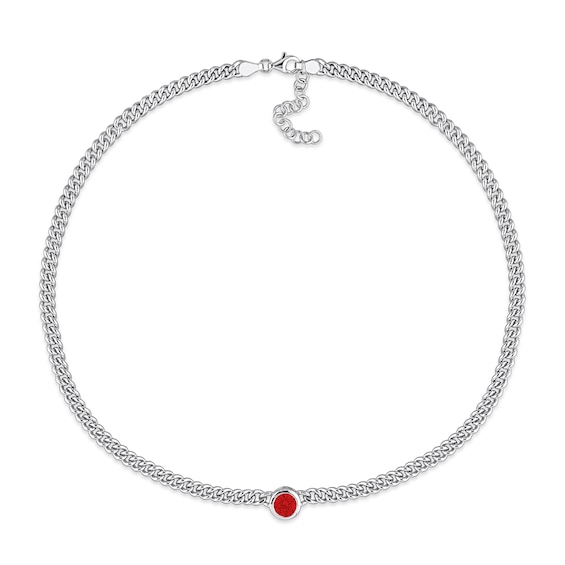 7.0mm Lab-Created Ruby Solitaire Curb Chain Necklace in Sterling Silver - 17.5"