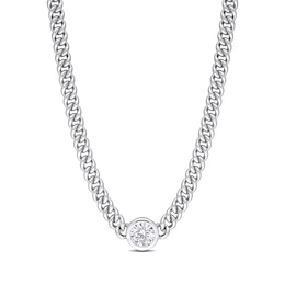 7.0mm White Lab-Created Sapphire Solitaire Curb Chain Necklace in Sterling Silver - 17.5"