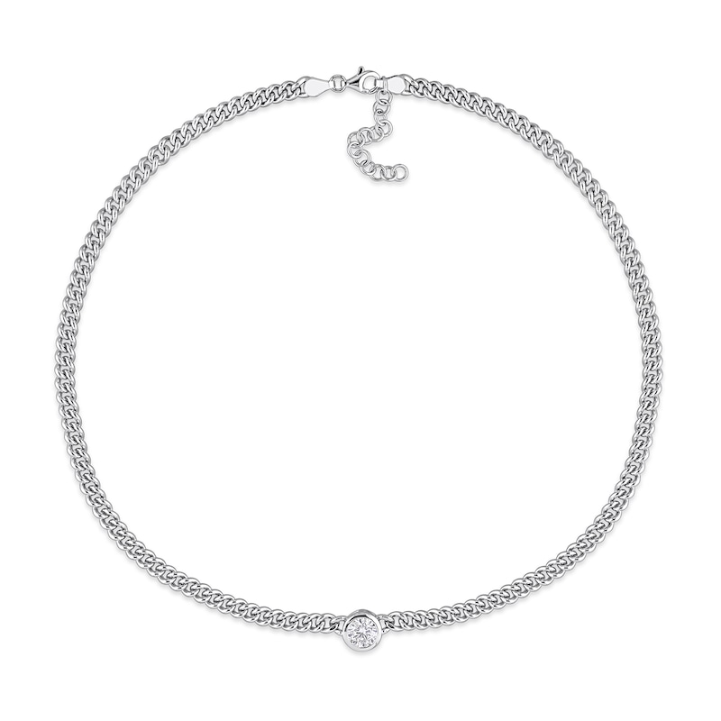 7.0mm White Lab-Created Sapphire Solitaire Curb Chain Necklace in Sterling Silver - 17.5"