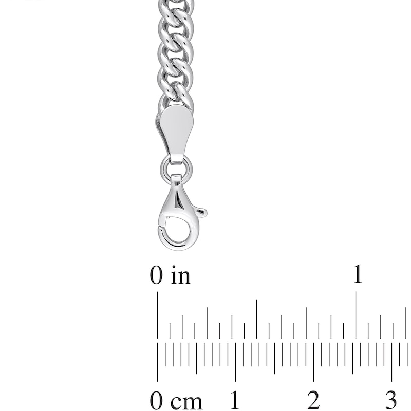 Main Image 3 of 7.0mm Blue Lab-Created Sapphire Solitaire Curb Chain Bracelet in Sterling Silver - 7.5"