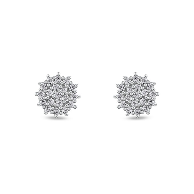 Main Image 2 of 0.13 CT. T.W. Diamond Flower Stud Earrings in 10K White Gold