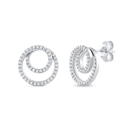 0.25 CT. T.W. Diamond Swirl Double Circle Stud Earrings in 10K White Gold