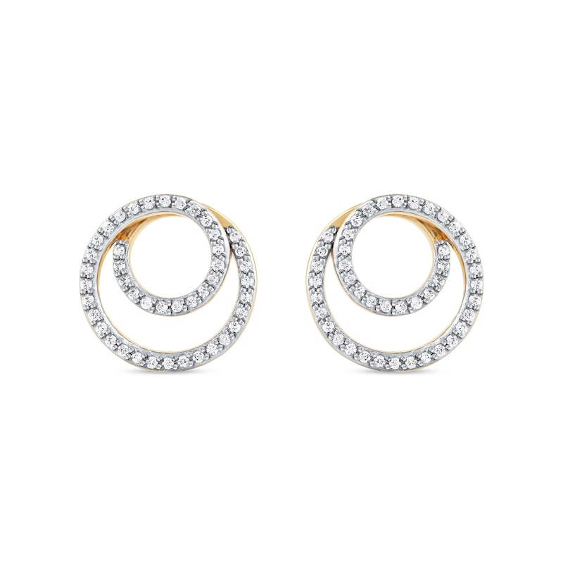 Main Image 2 of 0.25 CT. T.W. Diamond Swirl Double Circle Stud Earrings in 10K Gold