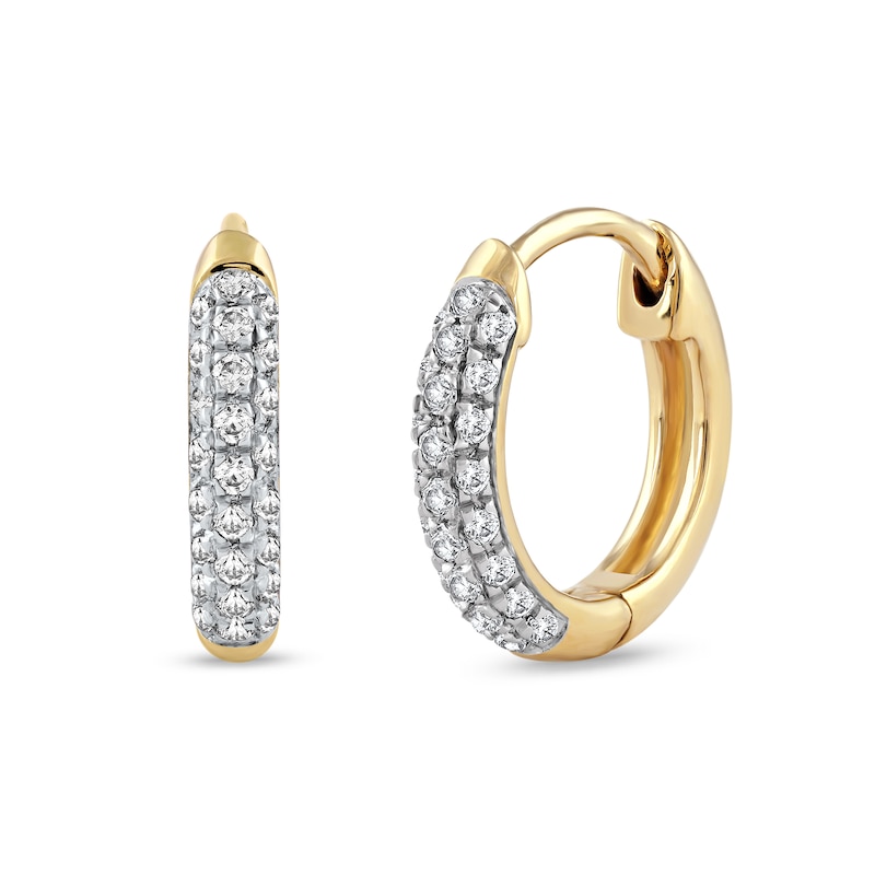 0.15 CT. T.W. Diamond Triple Row Hoop Earrings in 10K Gold|Peoples Jewellers