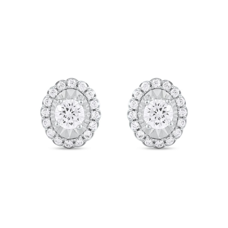 0.75 CT. T.W. Diamond Oval-Shaped Scallop Frame Stud Earrings in 10K White Gold