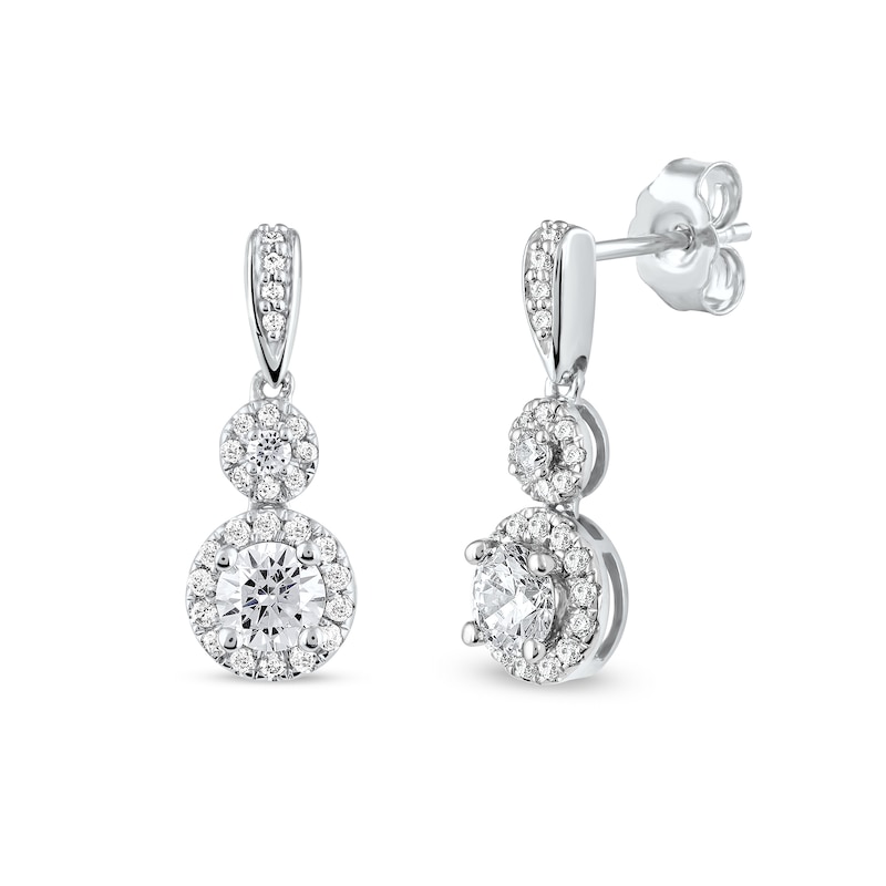 0.75 CT. T.W. Diamond Double Circle Frame Drop Earrings in 10K Gold