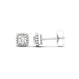 0.33 CT. T.W. Diamond Solitaire Cushion Bead Frame Stud Earrings in 10K White Gold