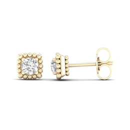 0.33 CT. T.W. Diamond Solitaire Cushion Bead Frame Stud Earrings in 10K Gold
