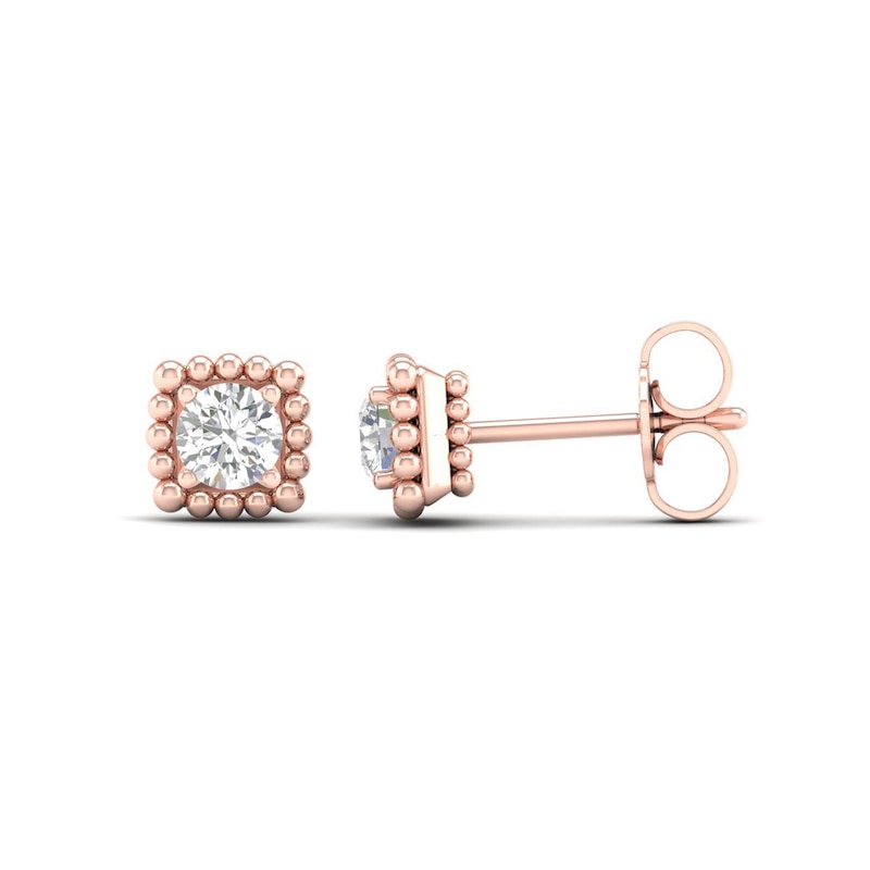 0.33 CT. T.W. Diamond Solitaire Cushion Bead Frame Stud Earrings in 10K Rose Gold