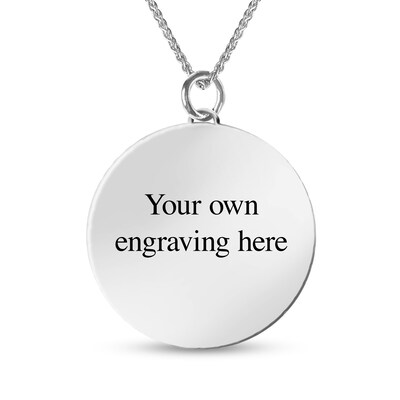 Engravable Photo Cuban Curb Chain Frame Circle Pendant in Sterling Silver (1 Image and 4 Lines) - 22"