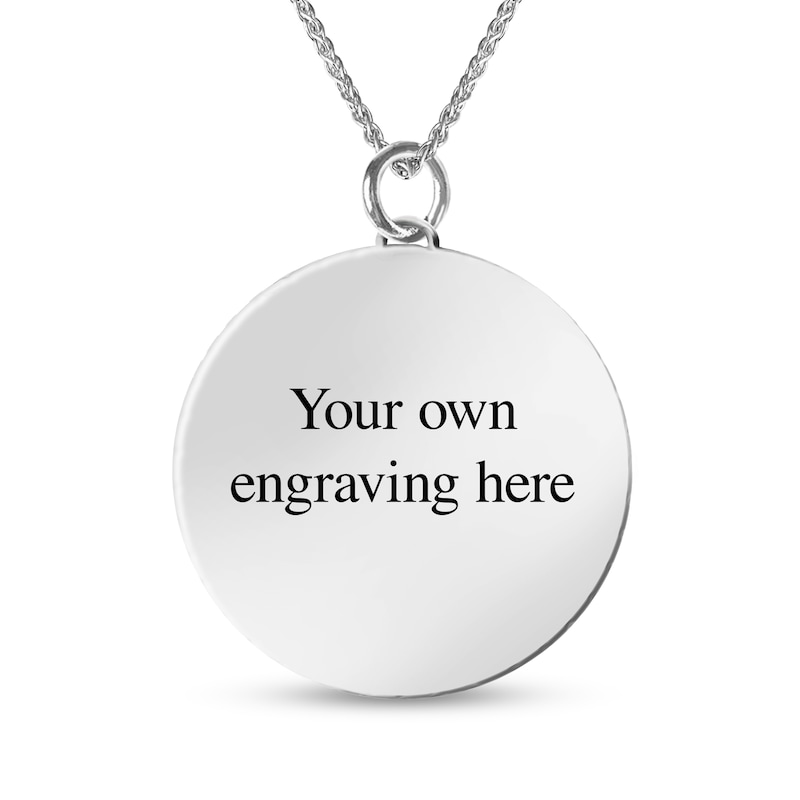 Main Image 3 of Engravable Photo Cuban Curb Chain Frame Circle Pendant in Sterling Silver (1 Image and 4 Lines) - 22"