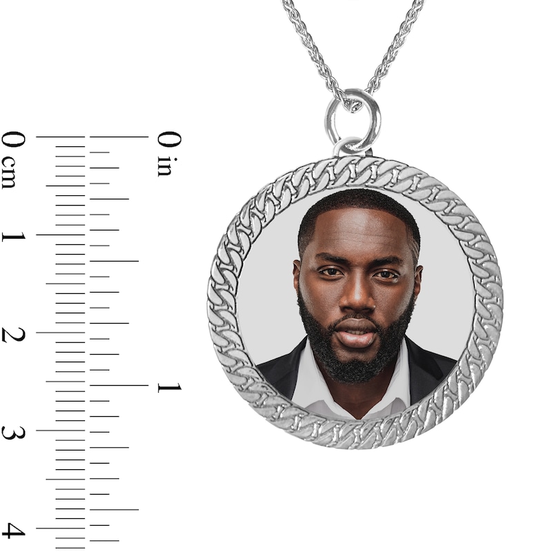 Main Image 4 of Engravable Photo Cuban Curb Chain Frame Circle Pendant in Sterling Silver (1 Image and 4 Lines) - 22"