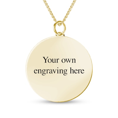 Engravable Photo Cuban Chain Frame Circle Pendant in 10K White or Yellow Gold (1 Image and 4 Lines) - 22"