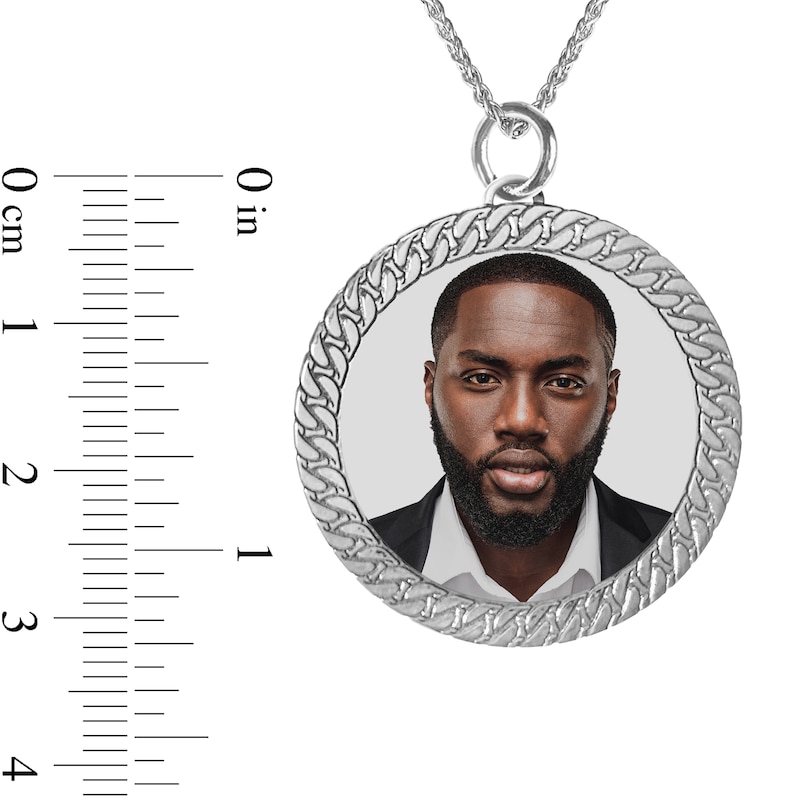 Main Image 4 of Engravable Photo Cuban Chain Frame Circle Pendant in 10K White or Yellow Gold (1 Image and 4 Lines) - 22"
