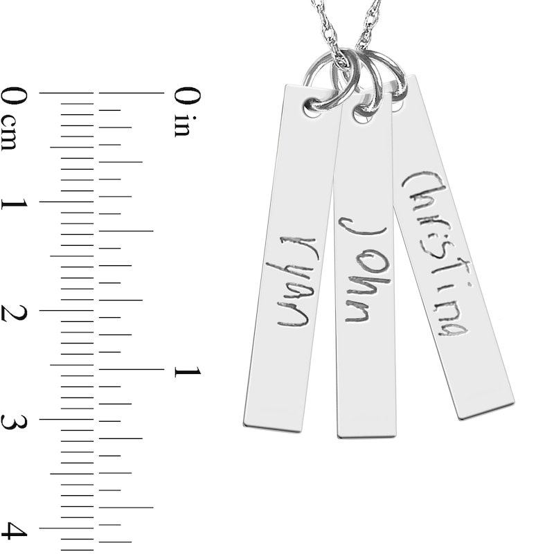 Main Image 4 of Engravable Your Own Handwriting Triple Vertical Bar Pendant in Sterling Silver (3 Images and 3 Lines)