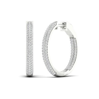 1.00 CT. T.W. Diamond Triple Row Inside-Out Hoop Earrings in 10K Gold