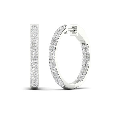 1.00 CT. T.W. Diamond Triple Row Inside-Out Hoop Earrings in 10K Gold