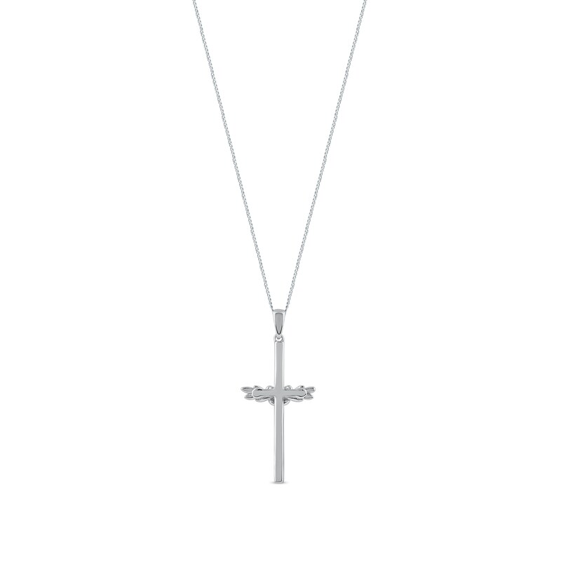 Main Image 3 of 0.10 CT. T.W. Diamond Flower and Leaves Cross Pendant in Sterling Silver