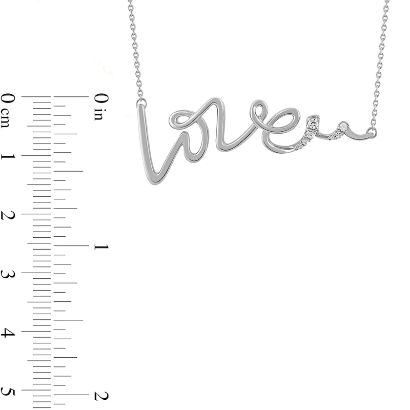0.05 CT. T.W. Diamond "Love" Cursive Curly Script Necklace in Sterling Silver