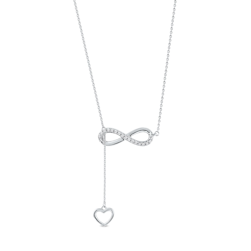 Main Image 1 of 0.13 CT. T.W. Diamond Infinity Heart Lariat-Style Necklace in Sterling Silver - 19"