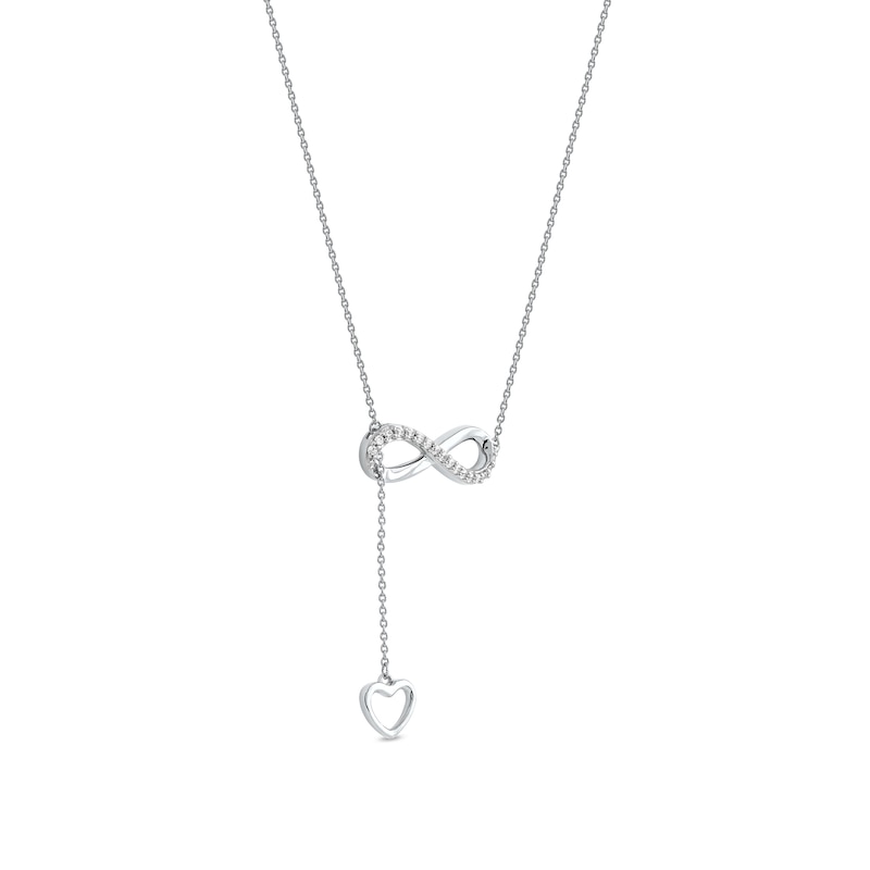 Main Image 2 of 0.13 CT. T.W. Diamond Infinity Heart Lariat-Style Necklace in Sterling Silver - 19"
