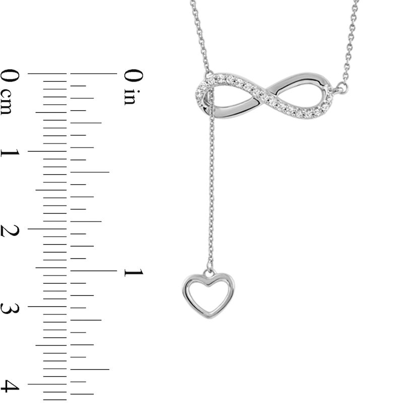 Main Image 4 of 0.13 CT. T.W. Diamond Infinity Heart Lariat-Style Necklace in Sterling Silver - 19"