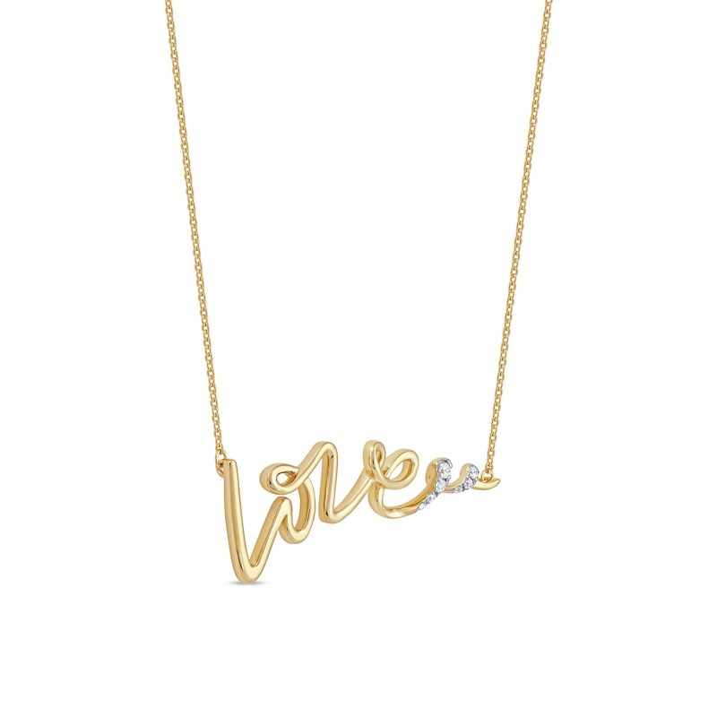 Main Image 2 of 0.05 CT. T.W. Diamond "Love" Cursive Curly Script Necklace in Sterling Silver with 14K Gold Plate