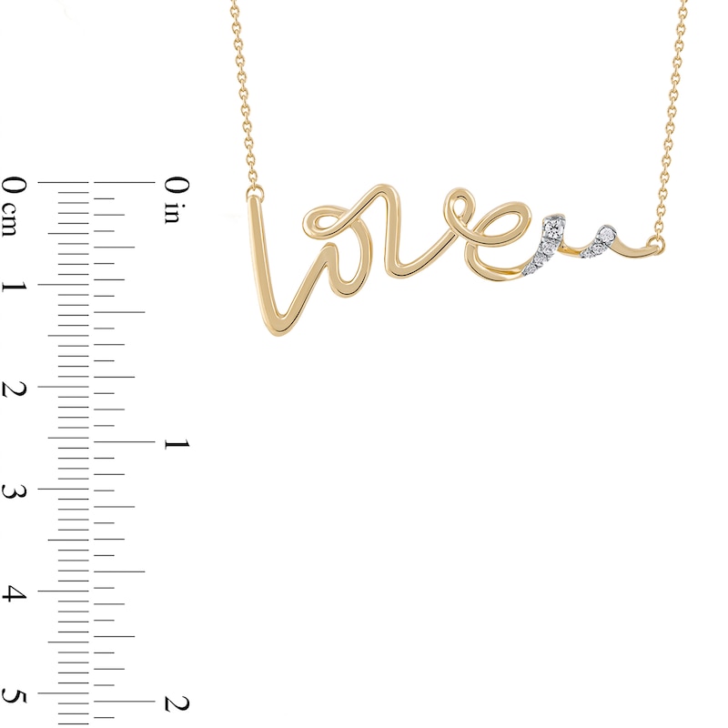 Main Image 4 of 0.05 CT. T.W. Diamond "Love" Cursive Curly Script Necklace in Sterling Silver with 14K Gold Plate