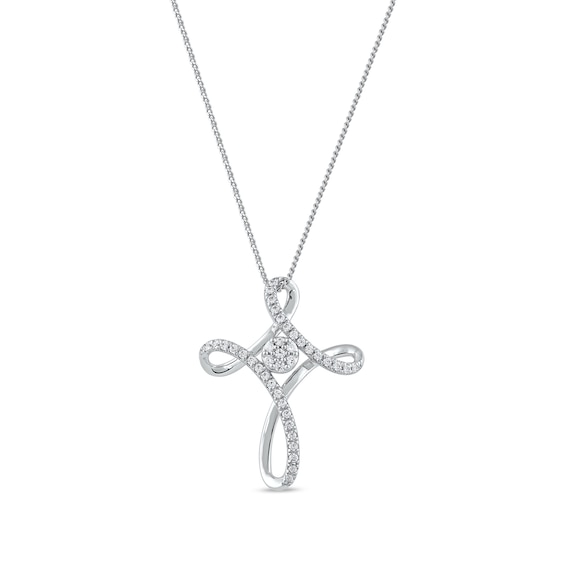 0.25 CT. T.W. Multi-Diamond Looped Cross Pendant in 10K Gold