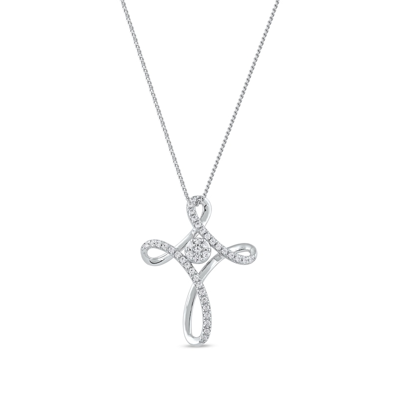0.25 CT. T.W. Multi-Diamond Looped Cross Pendant in 10K Gold