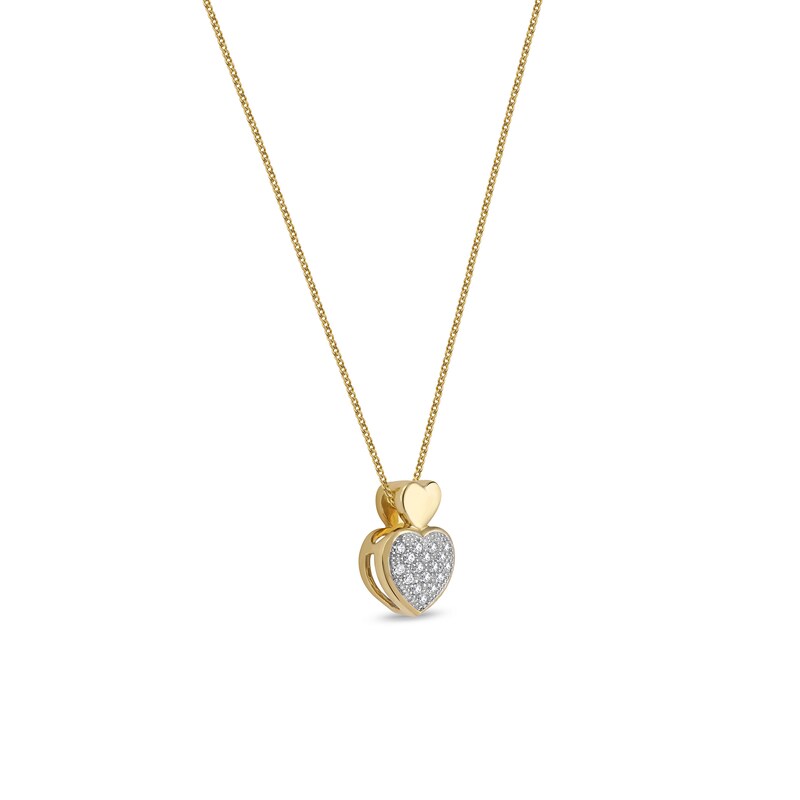 Main Image 2 of 0.05 CT. T.W. Diamond Big and Little Heart Stacked Pendant in 10K Gold