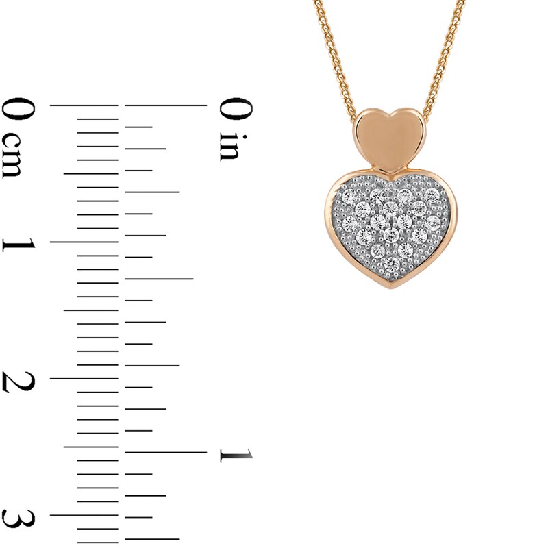 Main Image 4 of 0.05 CT. T.W. Diamond Big and Little Heart Stacked Pendant in 10K Gold