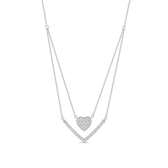 0.33 C.T. T.W. Diamond Heart and Chevron Double Strand Necklace in 10K Gold