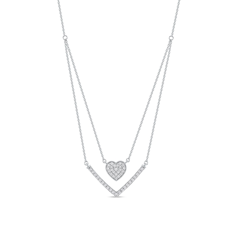 0.33 C.T. T.W. Diamond Heart and Chevron Double Strand Necklace in 10K Gold