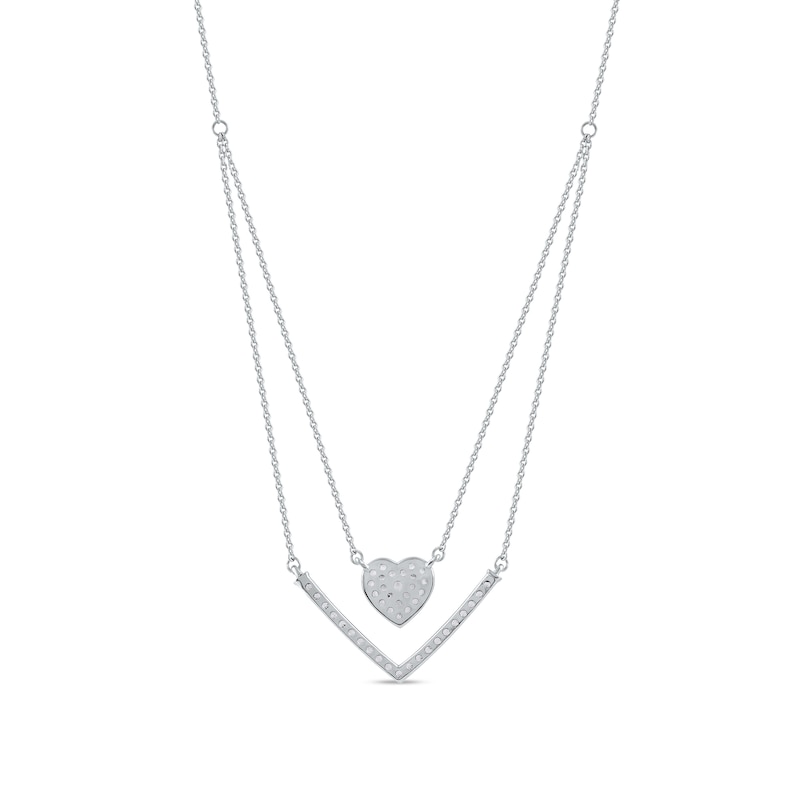 0.33 C.T. T.W. Diamond Heart and Chevron Double Strand Necklace in 10K Gold