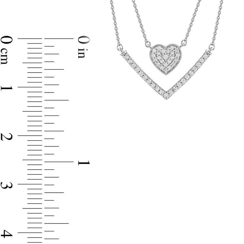 0.33 C.T. T.W. Diamond Heart and Chevron Double Strand Necklace in 10K Gold