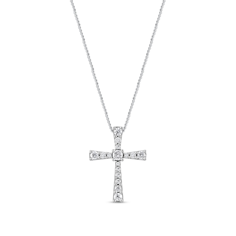 Main Image 1 of 0.33 CT. T.W. Diamond Graduated Cross Pendant in 10K White Gold