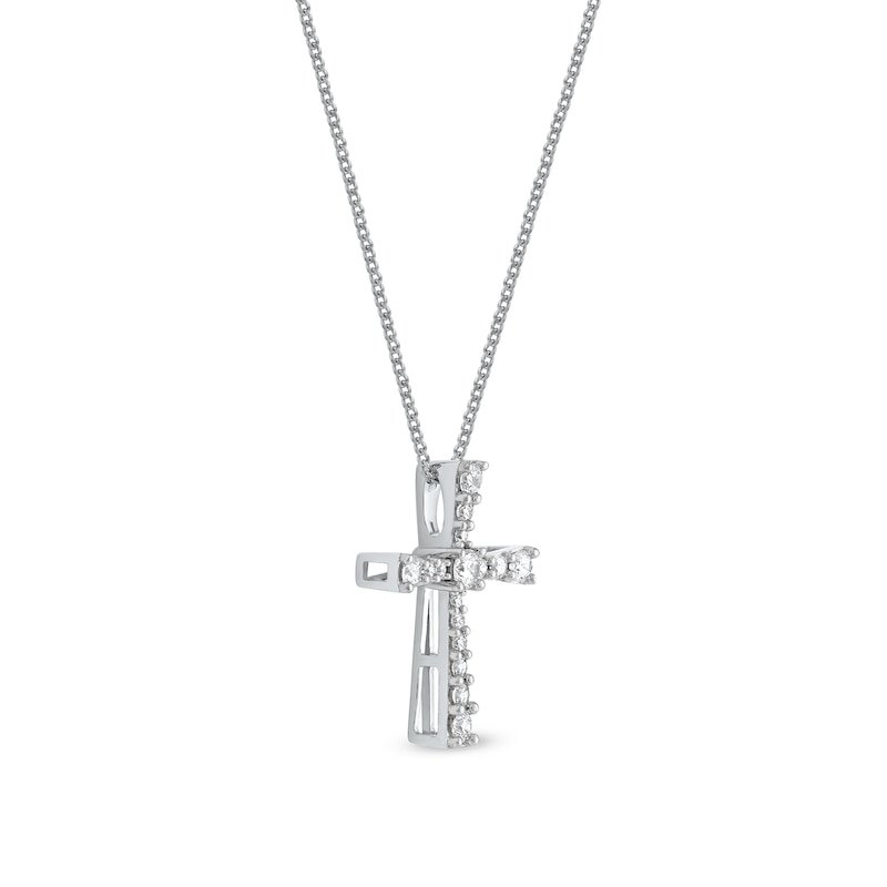 Main Image 2 of 0.33 CT. T.W. Diamond Graduated Cross Pendant in 10K White Gold