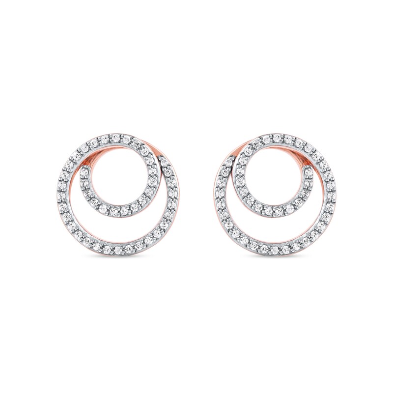 0.25 CT. T.W. Diamond Swirl Double Circle Stud Earrings in 10K Rose Gold