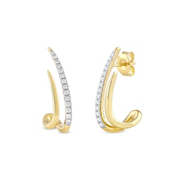 0.20 CT. T.W. Diamond Double Spike J-Hoop Earrings in 10K Gold