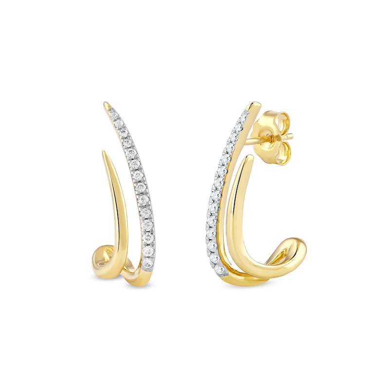 Main Image 1 of 0.20 CT. T.W. Diamond Double Spike J-Hoop Earrings in 10K Gold