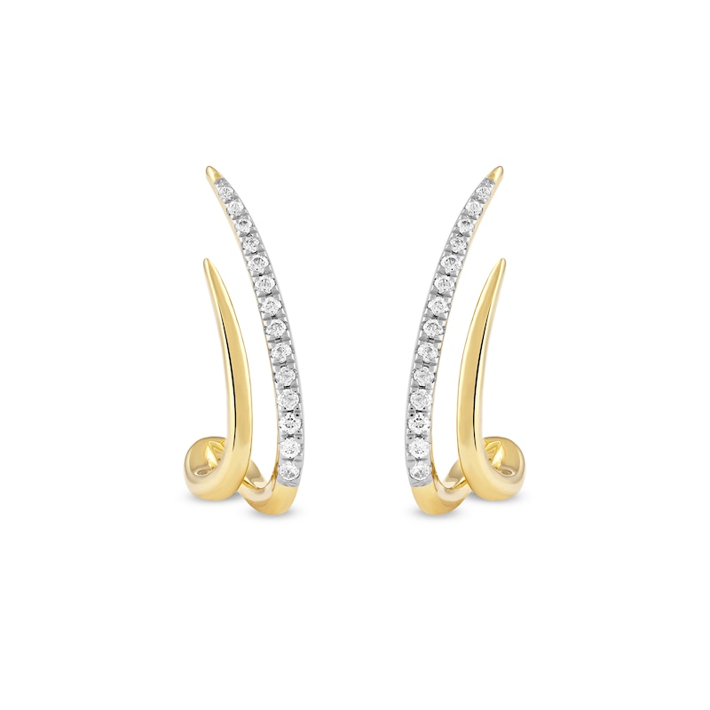 Main Image 2 of 0.20 CT. T.W. Diamond Double Spike J-Hoop Earrings in 10K Gold