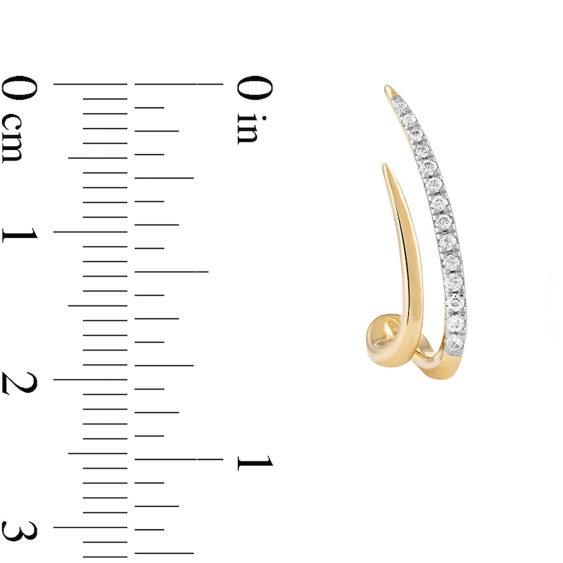 Main Image 3 of 0.20 CT. T.W. Diamond Double Spike J-Hoop Earrings in 10K Gold