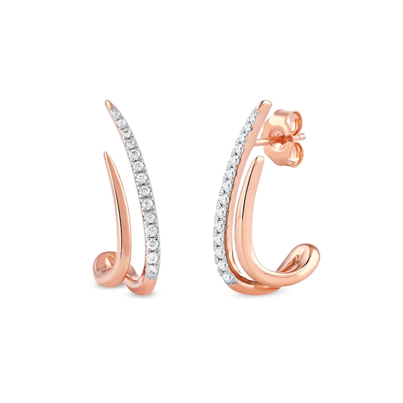 Main Image 1 of 0.20 CT. T.W. Diamond Double Spike J-Hoop Earrings in 10K Rose Gold