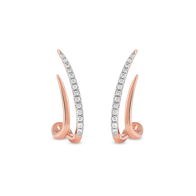 Main Image 2 of 0.20 CT. T.W. Diamond Double Spike J-Hoop Earrings in 10K Rose Gold
