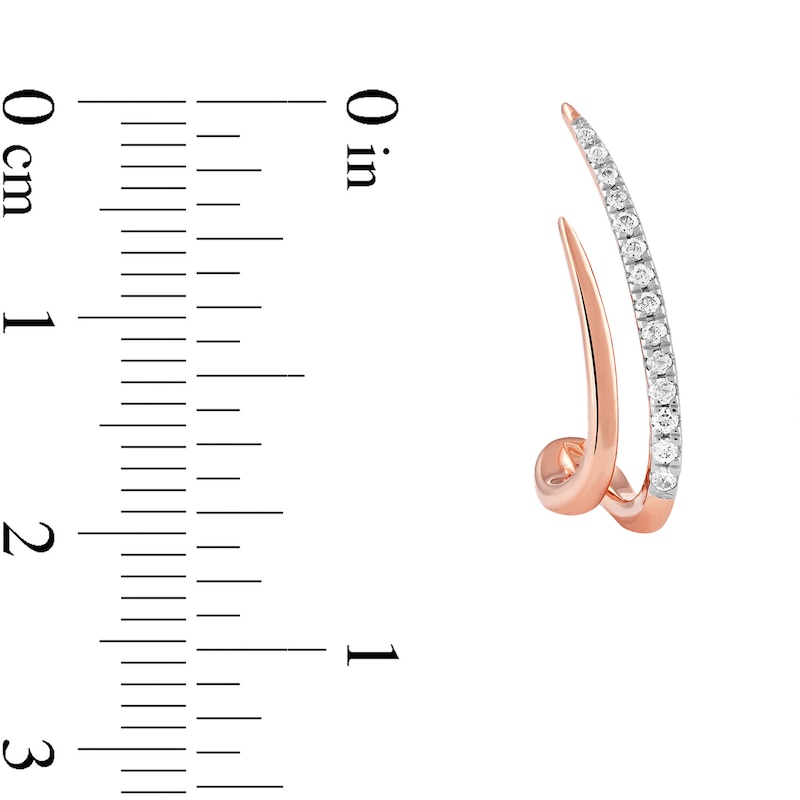 Main Image 3 of 0.20 CT. T.W. Diamond Double Spike J-Hoop Earrings in 10K Rose Gold