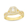 Thumbnail Image 0 of 0.58 CT. T.W. Emerald-Cut Diamond Double Frame Twist Shank Bridal Set in 10K Gold