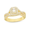 Thumbnail Image 1 of 0.58 CT. T.W. Emerald-Cut Diamond Double Frame Twist Shank Bridal Set in 10K Gold